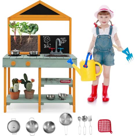 Cocina Juguete Madera COSTWAY - Con Accesorios 60x30x83cm | Niños 3+ Años