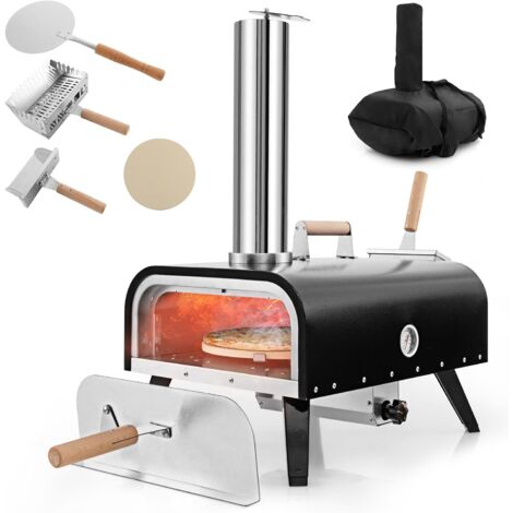 COSTWAY Horno Pizza, Horno Pizza Leña y Carbón, Piedra para Pizza de 30 cm, Inoxidable de 3 Capas con Termómetro, Pala para Pizza y Bolsa de Transporte (1/5)