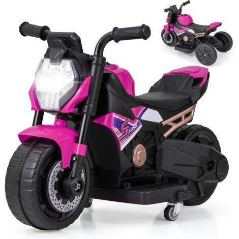 COSTWAY Moto Electrica Niños 2 en 1, 6V Moto Bateria Niño con Conversión de 2/3 Ruedas con Faro, Música y Bocina, Moto Bebe para 18-36 Meses, 74 x 38 x 48 cm (Rosa)