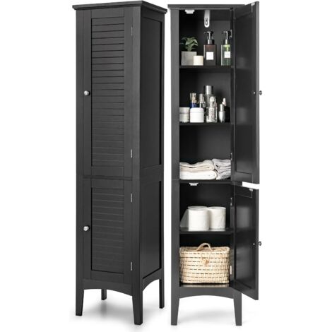 COSTWAY Armario Baño, Armario Baño Columna de 5 Niveles, Mueble Baño, 2 Puertas, 38 x 38 x 160 cm (Negro)
