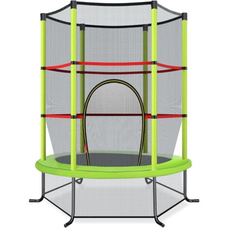 COSTWAY Cama Elastica Infantil Ø 165cm, Trampolines con Red de Seguridad y Almohadilla para Muelles para Niños de 3-6 Años, de Interior/Exterior, Carga estática 135kg Verde