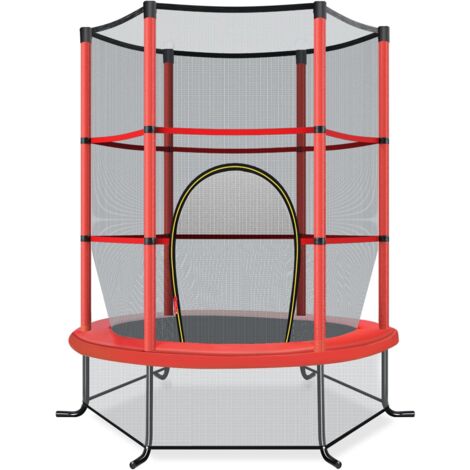 COSTWAY Cama Elastica Infantil Ø 165cm, Trampolines con Red de Seguridad y Almohadilla para Muelles para Niños de 3-6 Años, de Interior/Exterior, Carga estática 135kg Rojo
