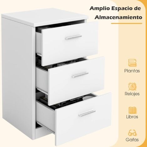COSTWAY Mesita de Noche 3 Cajones 67x38x35cm Mesilla para Dormitorio Mesa Auxiliar Blanco
