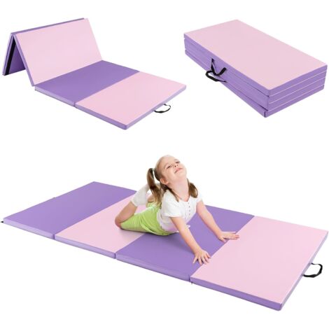 COSTWAY Colchoneta Gimnasia de 240 x 120 x 5 cm, Colchoneta de Ejercicio Plegable con Manija de Transporte,Impermeable, Cuero de PU Desmontable, para Yoga Fitness Hogar Morado Claro (1/5)