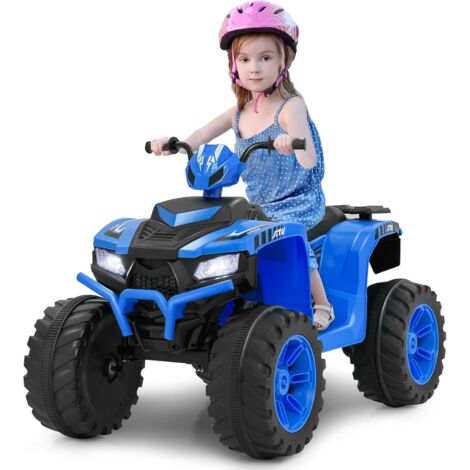 COSTWAY Quad Eléctrico para Niños 24V, ATV Eléctrico para Niños, 4 Ruedas con Conexión Inalámbrica, Música, Radio, Luces LED, Velocidad Alta, Baja y Arranque Suave, para Niños de 3-8 Años (Azul)