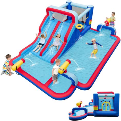 Castillo Hinchable Acuático COSTWAY 9 En 1 – Tobogán Con Piscina, Canasta Y Muro De Escalada, Para 3 Niños De 3 A 5 Años