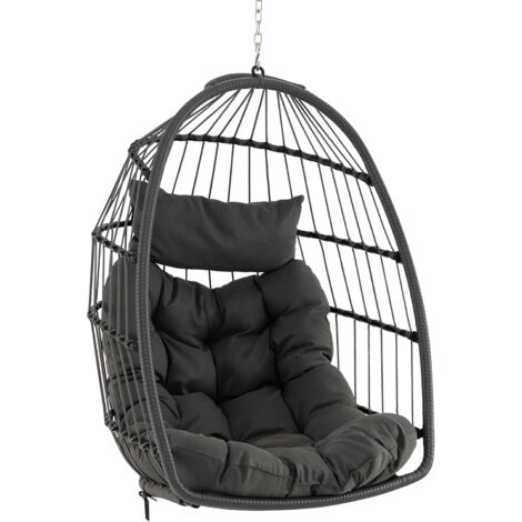 COSTWAY Silla Colgante Tipo Huevo, Cojín y Almohadilla, Columpio Colgante para Interior y Exterior, Sillon Colgante de Diseño Plegable, Carga 150kg
