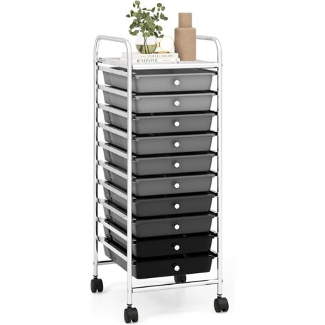 COSTWAY Estantería Baño, Carrito Auxiliar con Ruedas, Organizador Baño con Estructura de Metal, Carro Auxiliar con Cajones de Pástico Extraíbles, para Cocina, Baño (Negro Degradado,10 Cajones) (1/5)