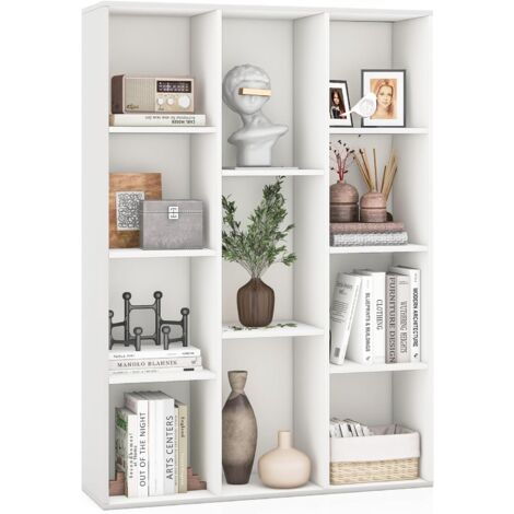 COSTWAY Estanteria Madera de 11 Cubos, Libreria Blanca, Estanteria Libros, 74 x 24 x 106 cm, Mueble Estantería Salon Oficina Dormitorio