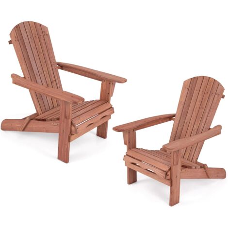 COSTWAY 2 Sillas de Jardin Adirondack Plegable, Silla Tumbona de Madera Abeto, Respaldo Alto y Reposabrazos Anchos, Sillón Adirondack Jardin Terraza Balcon, 89 x 71 x 94 cm, Carga 180kg