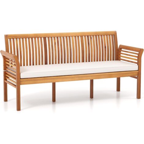 COSTWAY Banco Jardin Exterior de 3 Plazas, Banco de Madera Exterior de Acacia, Cojines Suaves, Respaldo y Apoyabrazos Ergonómicos, Banco Terraza Jardín Balcón Exterior, 159 x 59 x 77 cm