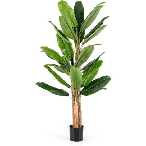 COSTWAY Plátano Artificial, Platanera Artificial con 27 Hojas Grandes y Macetero, Platanera Decorativa para Oficina Terraza Jardín Salón Hogar, Planta Artificial, Verde (195 cm)