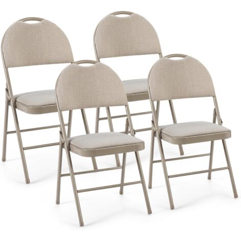 COSTWAY Pack de 4 Sillas Plegables, Taburete Plegable con Asiento Acolchado, Respaldo Cubierto de Tela, Estructura de Metal y Almohadillas Antideslizantes, Sillas Tapizadas para Hogar (Beige)
