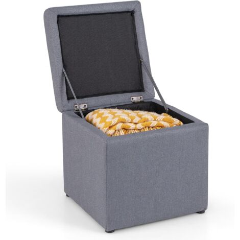 COSTWAY Otomana con Almacenamiento, Baúl de Almacenaje, Taburete Reposapiés con Asiento Acolchado, Banco Cuadrada para Sala de Estar, Dormitorio, 40 x 40 x 40 cm, Gris
