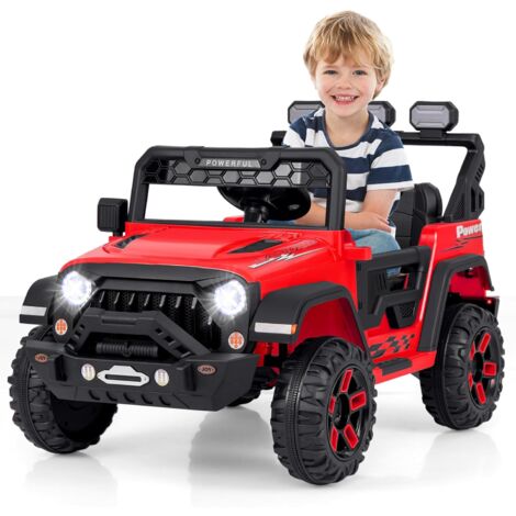 COSTWAY Coche Eléctrico para Niños 12V, Vehículo Todoterreno Eléctrico con Control Remoto, Conexión Inalámbrica, Música, Luz, Pantalla de Batería, Arranque Suave, 3 Velocidades (Rojo)