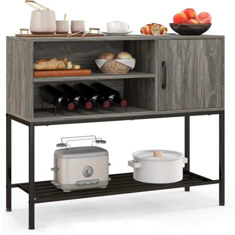 COSTWAY Aparador de Cocina, Alacena de Cocina con Tomas de Corriente, Puertos USB, Estantes para 4 Botellas de Vinos y Estante de Almacenamiento, Buffet para Comedor, Sala de Estar, Entrada (Gris) (1/5)