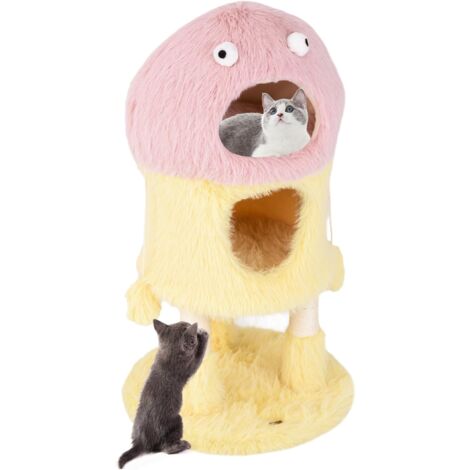 COSTWAY Árbol para Gatos, Torre para Gatos con Temática de Monstruos con Condominios, Felpa Larga y Suave, Poste Rascador De Sisal, Juguetes Colgantes, Árbol Rascador para Gatos (Rosa y Amarillo) (1/5)