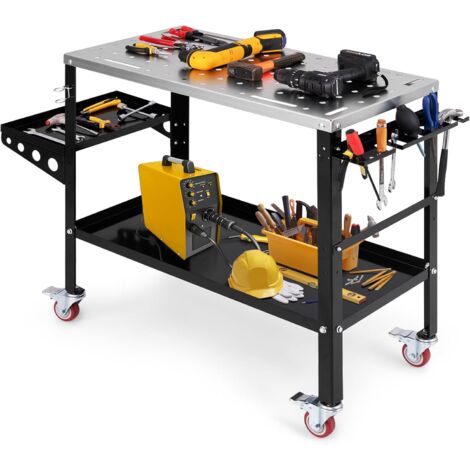 COSTWAY Carro Herramientas con Ruedas, Carro de Taller para Herramientas de 540 kg, con Estante para Herramientas, Agujero para Dispositivo, 8 Ranuras y 2 Sujetadores de Boquillas de Soldadura