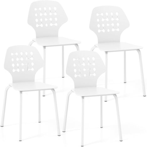COSTWAY Pack de 4 Sillas de Comedor, Silla de Cocina de Metal, Juego de 4 Sillas Modernas con Respaldo Hueco para Cocina, Comedor, salón, Oficina, Dormitorio (Blanco)