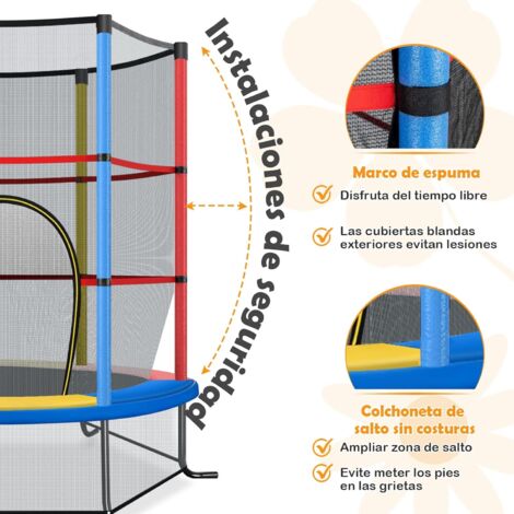 Cama Elástica Infantil 1,63 × 1,9 M Alto Red De Seguridad Puerta Con Cremallera Protectores De Muelles 6 Postes Acolchados Incluidos Color Negro 72022023 Cama Elástica Infantil 1,63 × 1,9 M Alto Red De Seguridad Puerta Con Cremallera Protectores De Muelles 6 Postes Acolchados Incluidos Color Negro 72022023