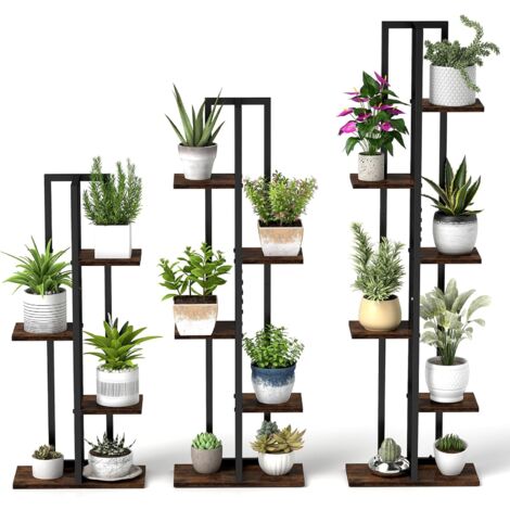 COSTWAY Juego de 3 Soportes para Plantas, Estanterías de Macetas de 4, 5 y 6 Niveles, Estantes Altos de Madera y Metal para Plantas, Soporte para Macetas con Estantes Múltiples para Salon, Balcón