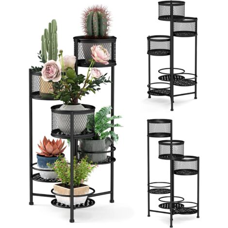 COSTWAY Soporte para Plantas del Metal de 6 Niveles, Estante Plegable para Plantas de Metal, Estantería de Hierro para 6 Macetas, Estanteria Plantas para Interiores y Exteriores en Balcón (Negro)
