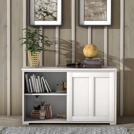 Aparador Buffet con Puertas Correderas Armario Almacenaje Multiusos Estantería de Madera para Cocina Comedor Beige