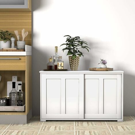 Aparador Buffet con Puertas Correderas Armario Almacenaje Multiusos Estantería de Madera para Cocina Comedor Beige