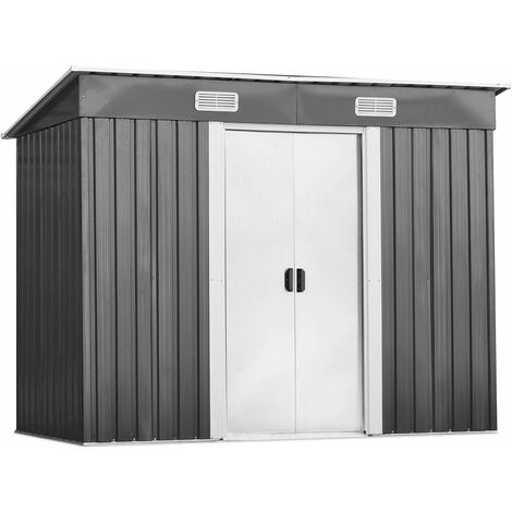 COSTWAY Cobertizo de Metal de Jardín Exterior con 2 Puertas 238 x 131 x 181 Centímetros Caja de Almacenamiento Caseta de Herramienta