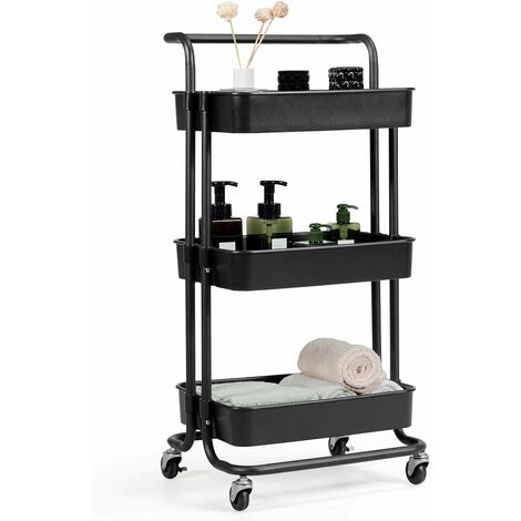 COSTWAY Carrito Auxiliar de Almacenamiento con 4 Ruedas Universales 2 con Frenos Carga 60kg Carro de Cocina 3 Cestas de ABS Antioxidante