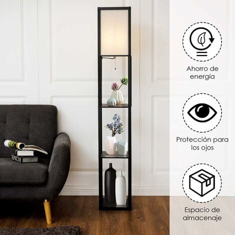 Estantería con Lámpara Pie con Pantalla 3 Estantes de Madera Moderna para Sofá Cama Salón Habitación Estudio Decoración