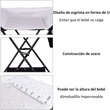 Cambiador de Pañales Plegable con Bolsa de Almacenamiento Cambiador para  Bebé Resistente al Agua Estructura Metal Negro - Costway