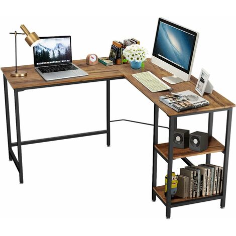 COSTWAY Escritorio de Ordenador en Forma de L Mesa Esquina de Trabajo con Estantes
