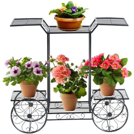 COSTWAY Soporte Plantas de Metal Estanteria Plantas para Jardín Balcón Interior Exterior Negro