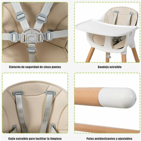 COSTWAY Trona para Bebé Altura Ajustable con 5 Cinturón de Seguridad y  Cojín Acolchado Silla Alta para Bebé de 6 a 36 Meses : : Bebé