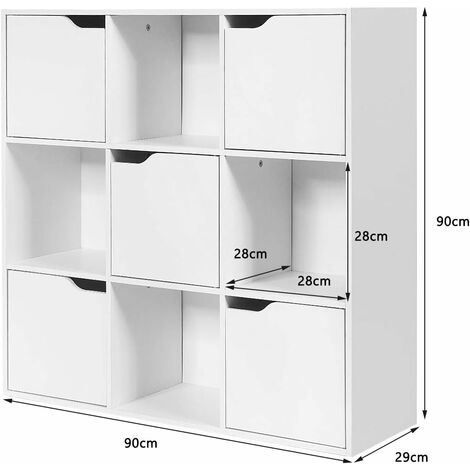 COSTWAY Librería con 9 Compartimentos Estantería Librería con Estante para Archivos Libro Plantas Almacenamiento para Hogar Oficina Salón (Blanco)