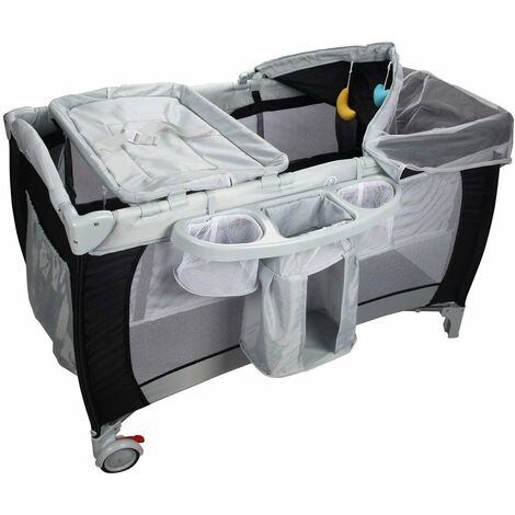 COSTWAY Cuna de Bebé Cama Viaje Plegable con Rueda con Colchón para Cambiador Pañal con Función de Oscilante (Negro)