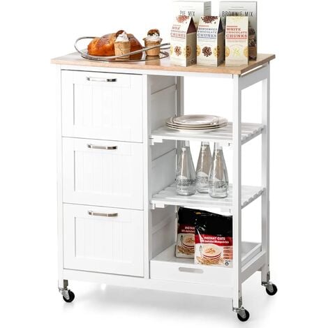 Carrito de cocina de 3 niveles con ruedas, carrito de almacenamiento  auxiliar organizador con tablero de mesa de metal, fácil de mover para  baño