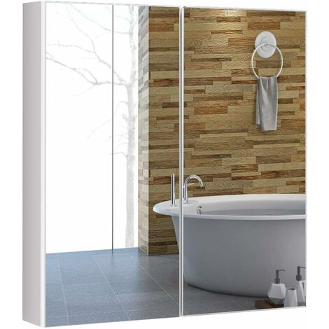 COSTWAY Armario de Baño Mueble con Espejo de Pared con 2 Puertas 2 Estante Gabinete de Almacenamiento Organizador