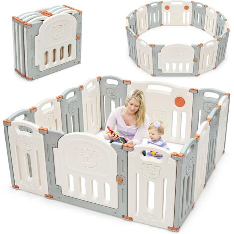 COSTWAY Parque Infantil para Bebé de HDPE 14 Panel Barrera de Seguridad con Cerradura Base de Ventosa (1/5)