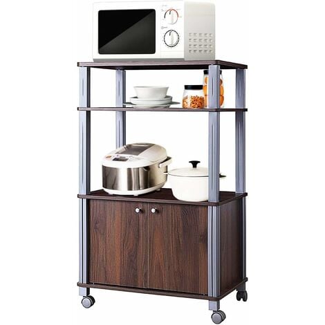 Estante organizador de cocina, soporte para microondas, estante de  almacenamiento de cocina de metal con mesa de madera, isla de cocina,  estante para
