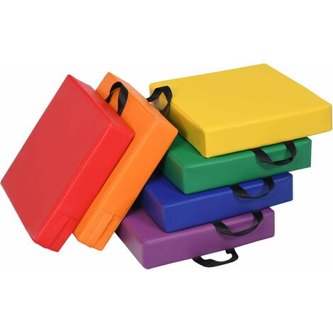 COSTWAY Juego de 6 Pizas Cojines para Niños con Asa y Cremallera Cojines de Suelo Cojines de Asiento Multicolor para Habitaciones Infantiles y Guardería Cuadrado