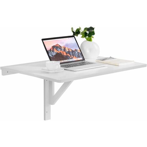 COSTWAY Mesa de Pared Plegable 80x60cm Escritorio Mesa de Ordenador Comedor de Madera Portátil Blanco