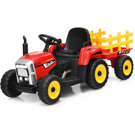 COSTWAY Tractor con Remolque 12V, 3 Velocidades y Control Remoto 2,4G Juguete Tractor con Luces LED, Música,USB y Bluetooth para Niños Mayores de 3 Años Rojo (1/5)