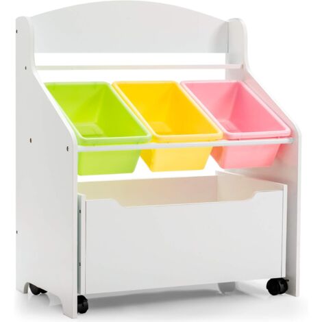 COSTWAY Estantería para Juguetes con Compartimento 3 Cajas de Almacenamiento y Estante Organizador de Juguetes para Niños Ideal para Habitaciones de Niños (Blanco)