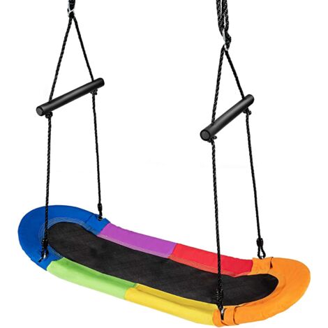 COSTWAY Columpio de Nido de 123x45centímetros Columpio para Niño Altura Ajustable de 100-160 cm Carga hasta 150 kg para Jardín Interior Exterior (Colorido)
