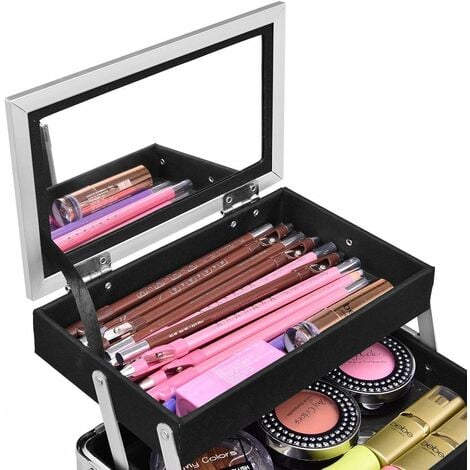 COSTWAY Maletín Maquillaje con Espejo Estuche de Cosméticos Multiuso Caja Case para Joyas Belleza Organizador (Plata)