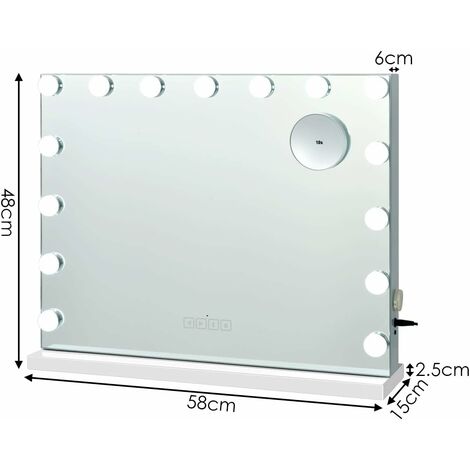 COSTWAY Espejo de Maquillaje con 15 Luces LED Espejo con 3 Colores de Luz y un Espejo Pequeño con 10 Aumentos Espejo Cosmético Bluetooth