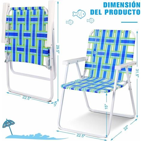Silla de playa plegable de madera, sillón reclinable portátil con  reposabrazos con reposacabezas blanco (color blanco)