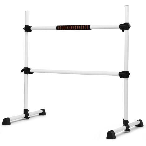 COSTWAY Barra de Ballet Independiente Móvil Altura Regulable Barra de Estiramiento Desmontable Barra de Ballet de Hierro Carga hasta 50 kg (Blanco Plateado)